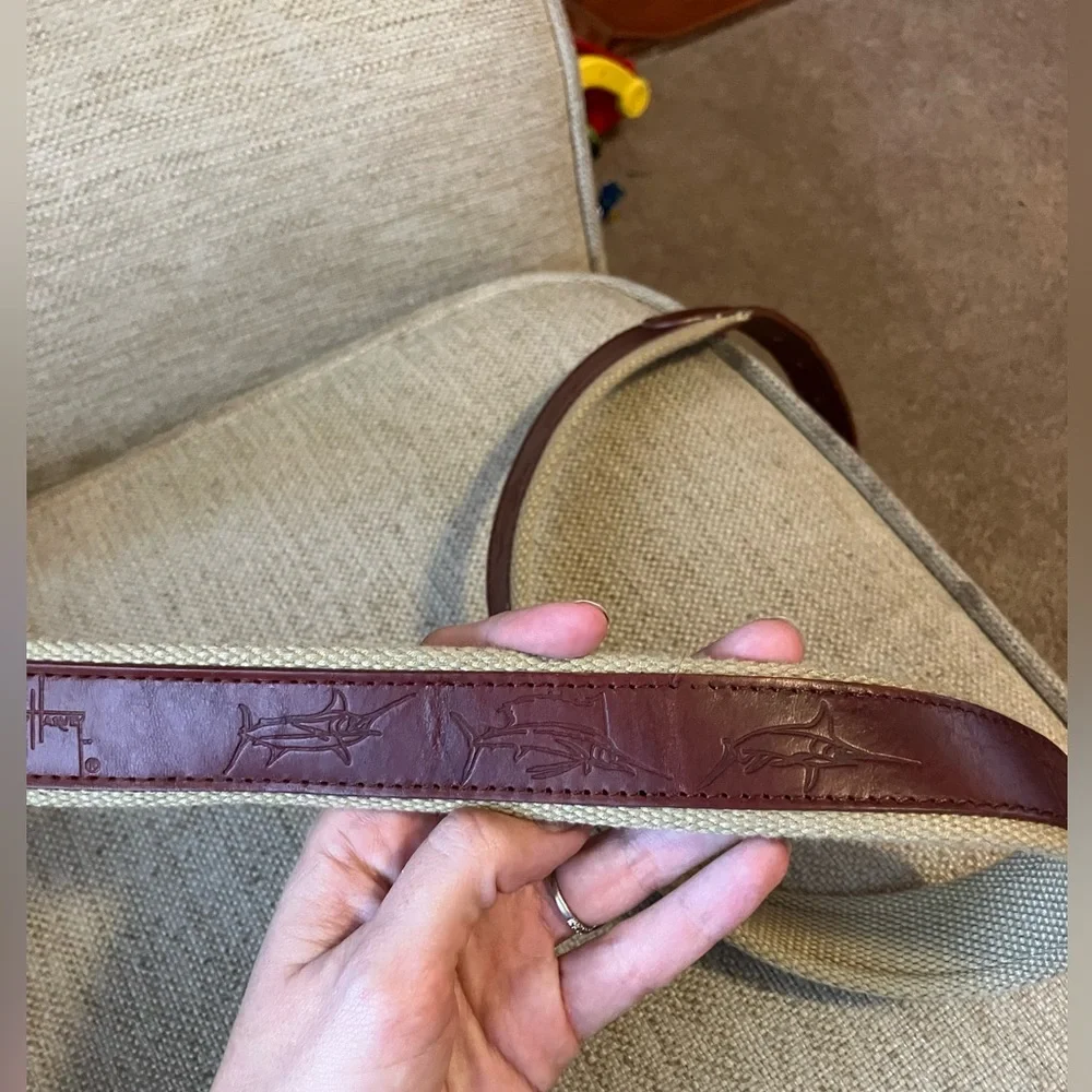 Guy Harvey red leather men’s fishing design belt